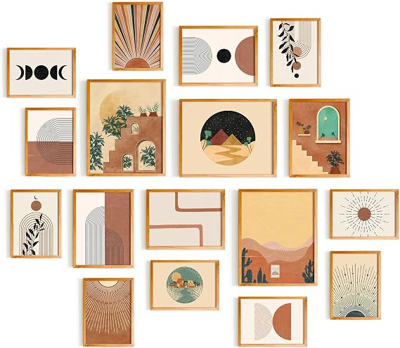 365DoRoTeYa Minimalist Boho Wall Art Set - Sun Wall Art for Stylish Bedroom, Living Room, Bathroom, Kitchen, Office Decor - 17 Unframed Pieces