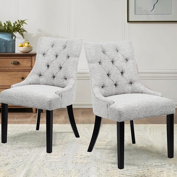 BEEY Upholstered Dining Chairs Set of 2 Fabric Kitchen Side Chair,High Back Padded Dining Room Chairs w/Nailed Trim & Solid Wood Legs