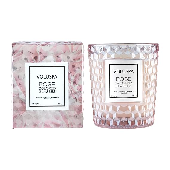 Voluspa Rose Colored Glasses, Classic Candle Jar, 6.5 Ounce, 40 Hour Burn Time, Coconut Wax for Clean Burning, Handcrafted in the USA