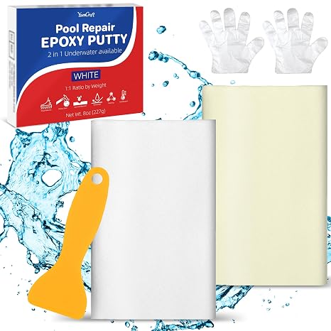 Epoxy Putty 8oz / 227g White 2Part Repair Clay for Pool & Plumbing Repairs Fix leaks, cracks & holes; works underwater or abovewater. Bonds metal, tile, ceramics, plastic, wood; sculpting & modeling