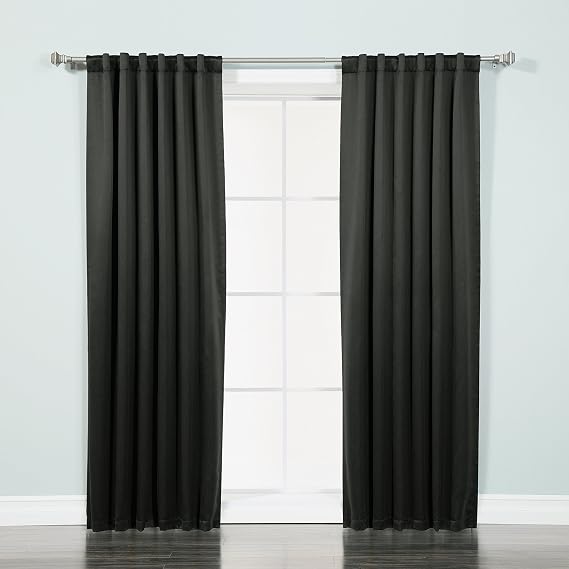 KEMCO Back Tab and Rod Pocket Blackout Curtains Solid Thermal Insulated Blackout Curtains for Living Room, Bedroom (Black,84 Inch Wide by 144 Inch Long- 1 Panel)