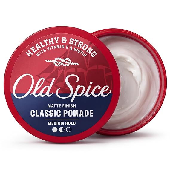 Old Spice Mens Hair Pomade, Healthy & Strong with Vitamin E & Biotin, Mens Hair Styling Pomade, Medium Hold, Matte Finish, 2.22 oz