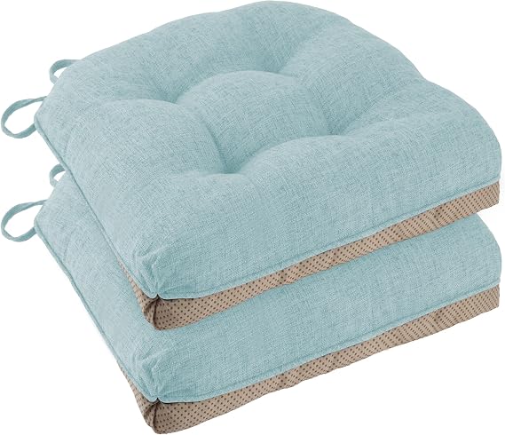 Chair Cushions for Dining Chairs 2 Pack, 18"x18"x3", Aqua Blue | Non-Slip, Tufted, with Ties, Textured, Comfortable, for Kitchen, Dining Room, Home Offices, Living Room, Bars, Indoor