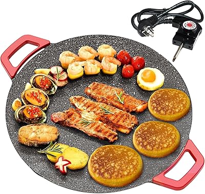 Indoor Smokeless Electric Griddle, 2026 Upgraded 1500w Portable Electric Korean BBQ Grill, Non-stick Round Grill Pan for BBQ, Tortillas, Steaks, Burgers, Pancakes 15.7in