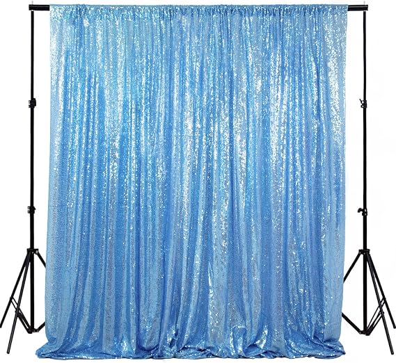 ShinyBeauty Baby Blue Sequin Backdrop Curtain 5FTx10FT Glitter Backdrop for Parties Shimmer Photo Booth Sparkle Fabric Background for Baby Shower