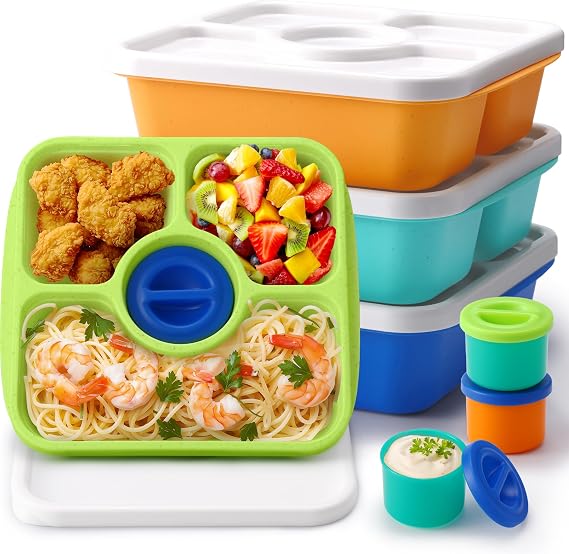 Jewel Color Bento Lunch Box Containers, 4 Pack Meal Food Prep Containers Reusable with Lids, Divided Food Storage Containers with Sauce Cups