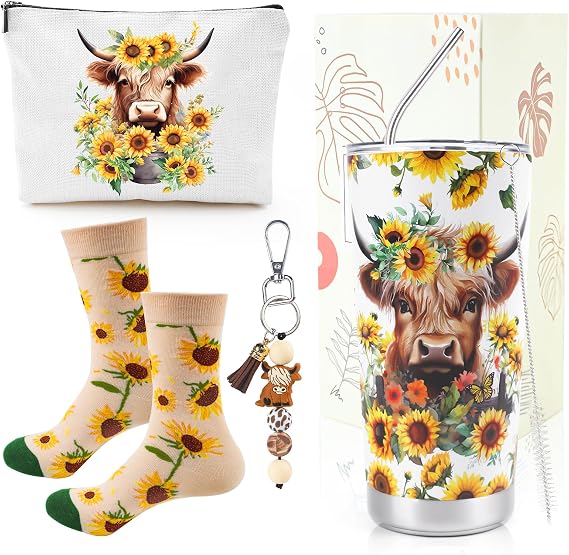 Keluna 4Pcs Highland Cow Gifts for Women Christmas Mother's Day Birth Gift