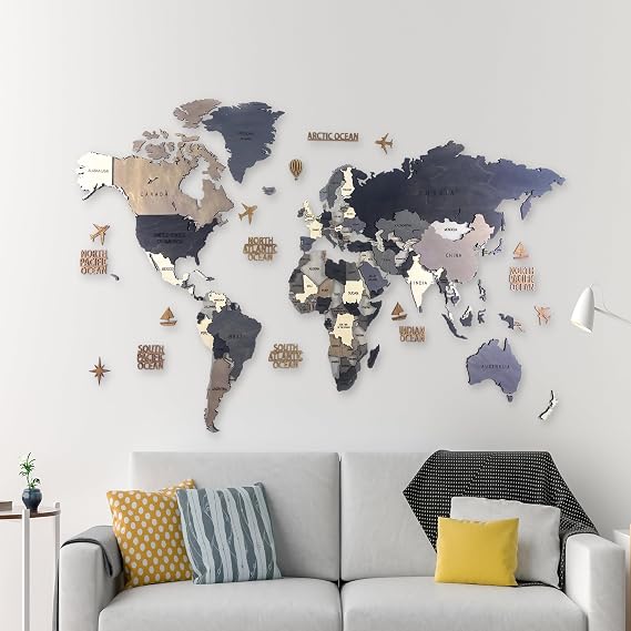 MAPOFX Ahşap Dünya Haritası Duvar Tablosu Dekor (Plus, Medium - 150x80 cm, Ahşap) MF511