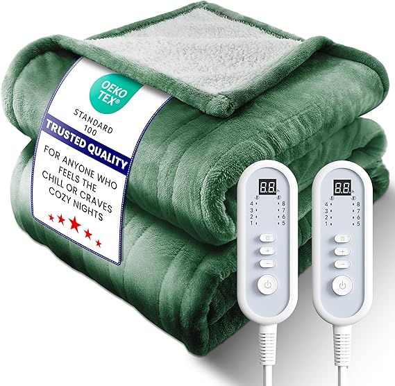 Electric Heated Blanket King, UltraCozy Premium Flannel & Sherpa, Even Heat Distribution & Stable Temp, 110H AutoOff, 8 Temps (86125.6F), Overheat Protection, Ideal Gifts for Grandma