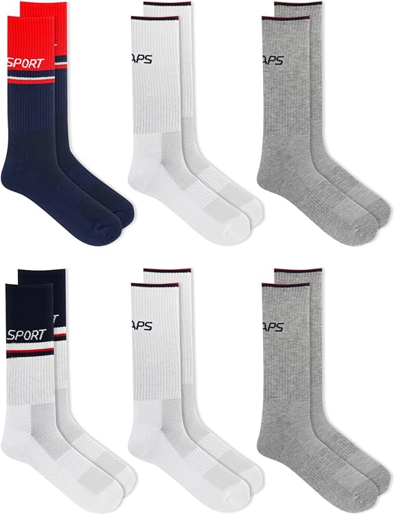 Chaps mens Athletic Cushioned Performance Crew Socks - 6 Pairs - Breathable Mesh