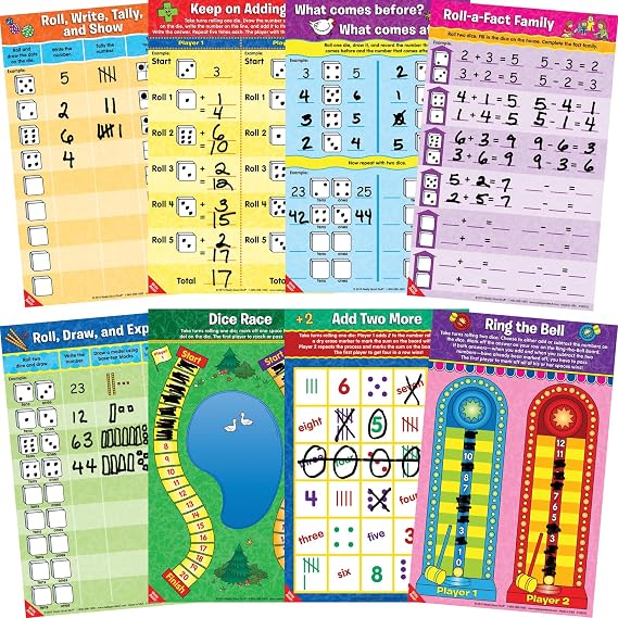 Really Good Stuff Math Mats Dice Games - 12 Mats