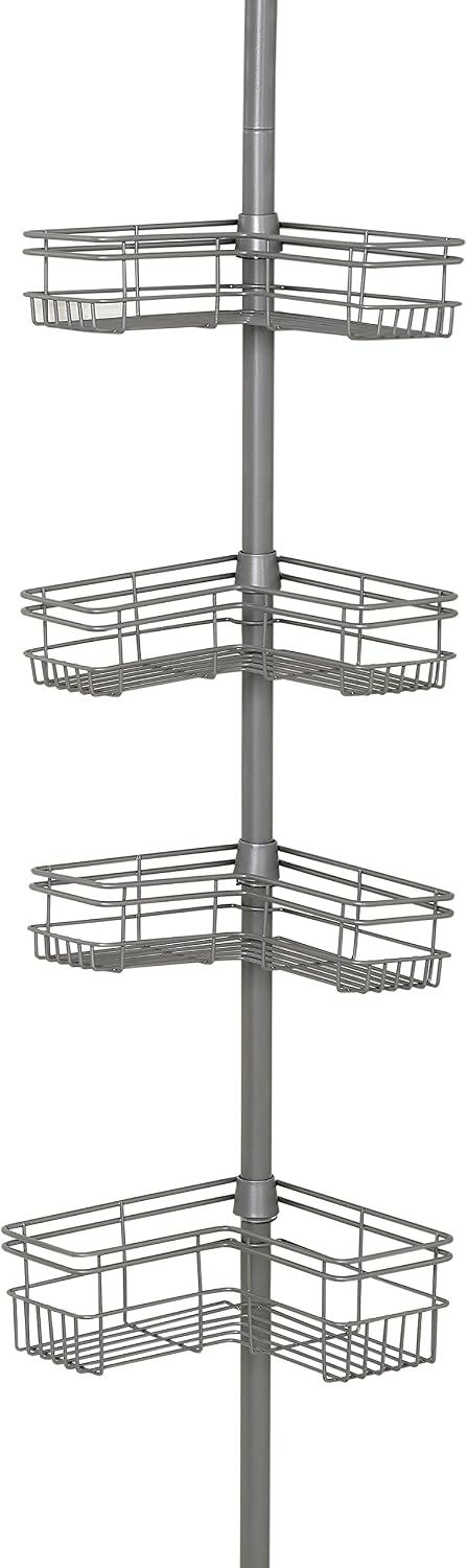 Zenna Home Tension Pole Corner Caddy, Satin Nickel