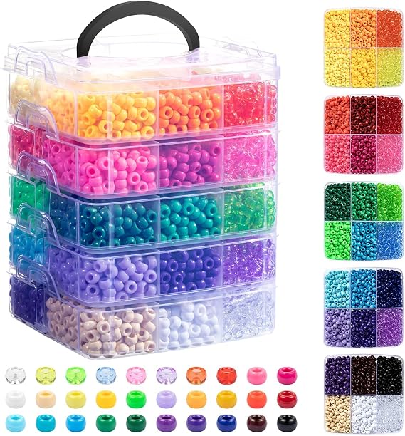 Simetufy 6000Pcs Pony Beads, 30 Colors 6x9MM Kandi Beads Bulk for Crafts Bracelet Making Hair Braiding Jewelry Key Chains DIY Crafts Gifts 3.44lb, Stack Box