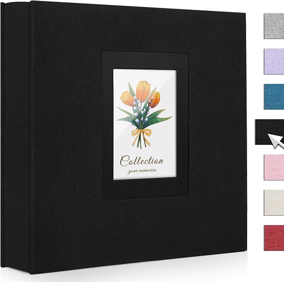 Photo Album 4x6 600 Photos Linen Large Capacity Fabric Cover Books Albums Wedding School Family Anniversary Baby Memory Engagement Travel Albums(Black, 600 Pockets)