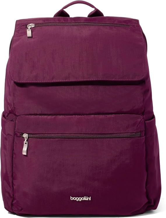 Baggallini Flap Laptop Backpack - 15"x11" Lightweight Work Travel Bag w/Luggage Sleeve & RFID