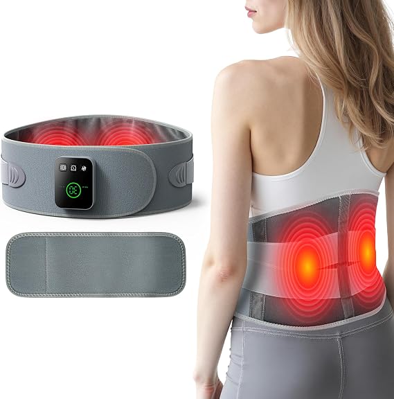 Cordless Portable Heating Pad with Massager, Lower Back Pain Relief, Wearable for Period Cramps, 3 Heat/3 Vibration/3 Timer, Rechargeable Auto-Off, Birthday Gifts for Dad Mom Men Women