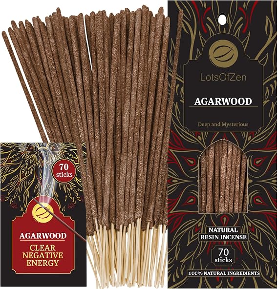 LOTS OF ZEN Agarwood Incense Sticks, Natural Oud Wood, 70 Count