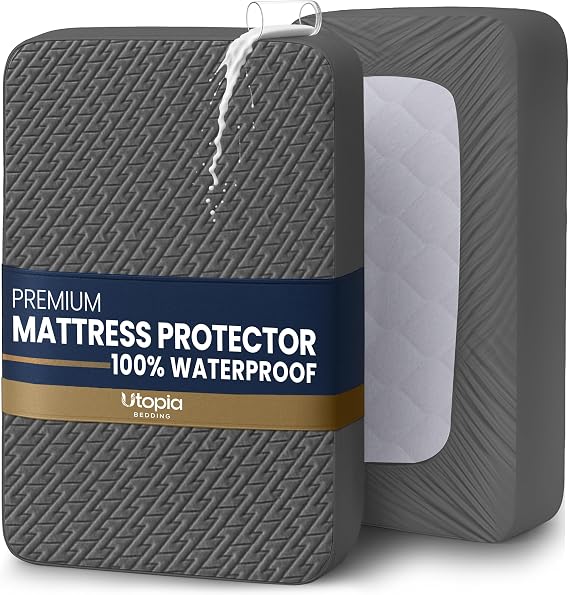 Premium Waterproof Mattress Protector Twin Size, Gray, 15" Deep Pocket