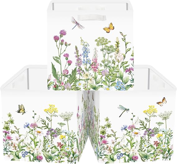Clastyle 11.8" Flower Storage Basket Set of 3 for Kid Women Toy Clothes Bin