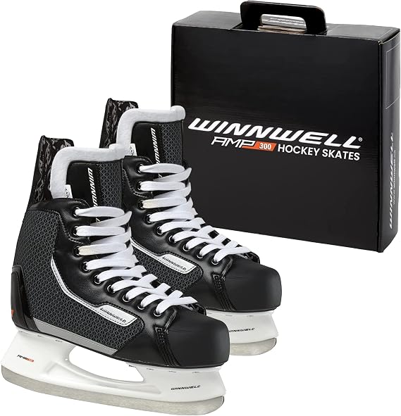 Winnwell Ice Hockey Skates - AMP300 Ice Skates | Skate Sizes Senior, Junior, Youth | Boys Girls Youth Men Women
