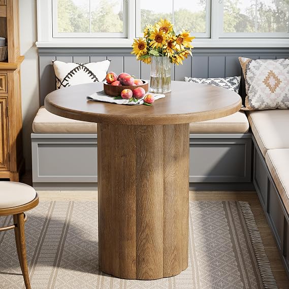 Tribesigns Round Dining Table, Kitchen Table for 2-4, 80 x 80 x 75 cm, Rustic Small Dinner Room Table with Sturdy Base for Dining Room, Living Room, Brown