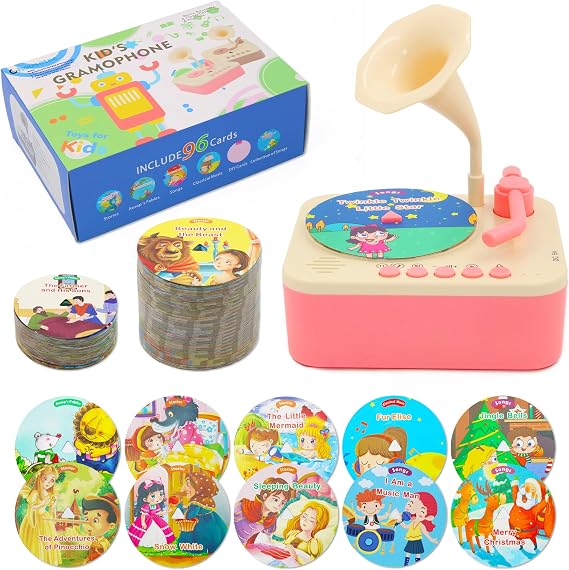 Kids Phonograph with 99 Cards Toddler Record Player, Kids Storytelling Machine, Music Player for 3+ Years Old, Educational Phonograph for Boys and Girls, Toddler Toys for Early Learning