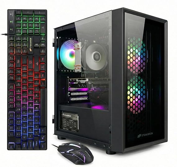 STGAubron Gaming PC Desktop,Intel i7 Xeon E5,RX 550 4G,16G RAM,512G SSD | Gaming Computer Tower for Streaming,Video Editing,Home,School,E5 up to 3.0G,ARGB Fan,WiFi,BT 5.0,4K DP,HDMI,Win11 Home