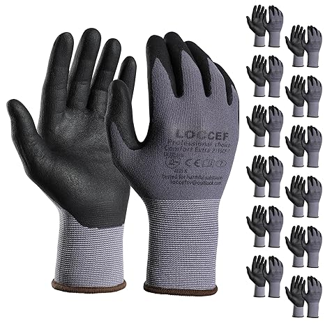 LOCCEF Safety Work Gloves Nylon MicroFoam Nitrile Coated (12P, 7/S)