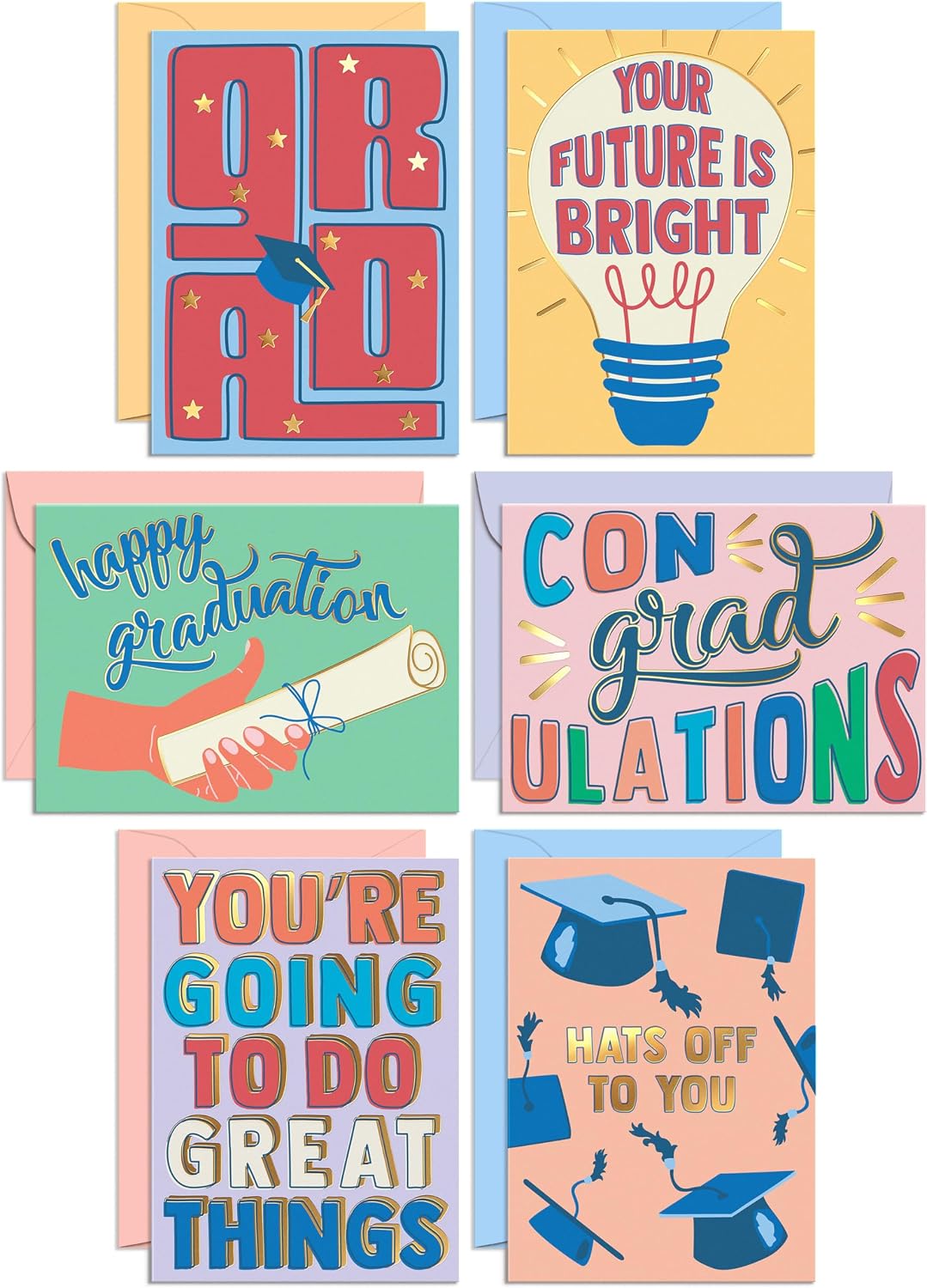 S&O Set of 24 Assorted Graduation Cards with Envelopes 2025 - Fun Congratulations Card for School, College Graduate, Masters & PHD - Congrats Grad College Graduation Card for Daughter & Son, 4x5.5"