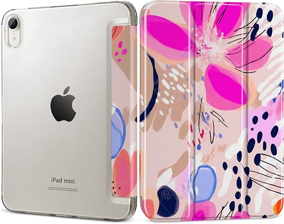 DONGKE for iPad mini 7 (A17 Pro) 2024 & iPad mini 6 2021 8.3 Inch, Slim Foldable Stand Hard PC Translucent Back Shell Smart Cover for iPad mini 7th/6th Generation [Auto Wake/Sleep] - Floral Artistic