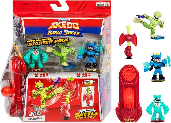 Legends of Akedo Beast Strike Starter Pack | 3 Akedo Warriors | 1 Legendary Warrior, 1 Beast Striker and 1 Ultra Rare Warrior | with Training Practice Piece and Exclusive Joystick Controller, Medium