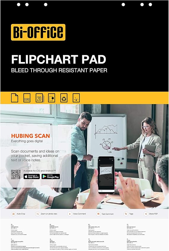 Bi-Office Flipchart Easel Pad, Plain, 20 Sheets - 60 gr/m² Paper, Euro
