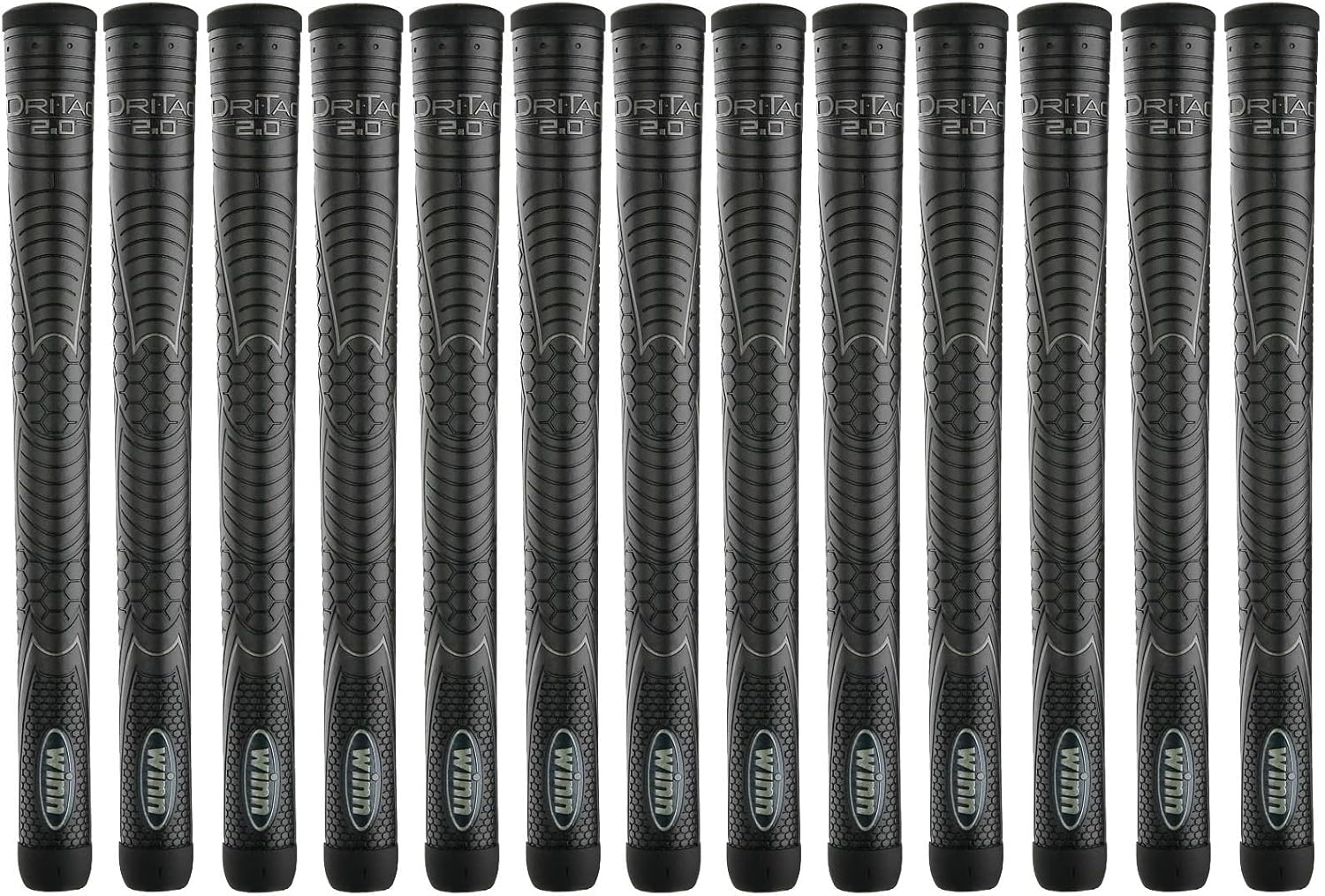 Winn Grips 72DT-JBK Dri-Tac 2.0 Series Advanced Polymer Technology 13 Piece Golf Grip Set, Oversized +1/18", Jet Black Gray