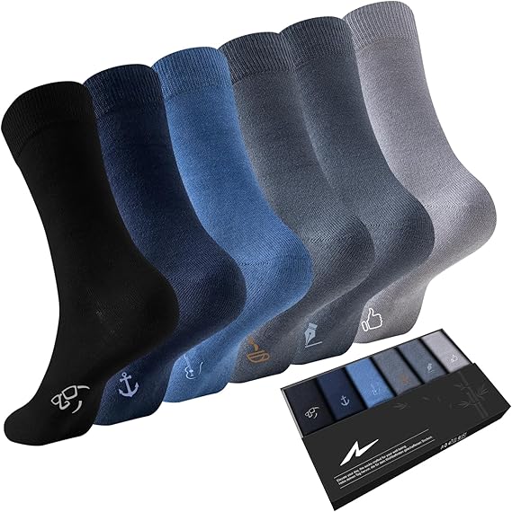Niorasen Bamboo Dress Socks for Men, 6 Pairs, Soft Top Crew