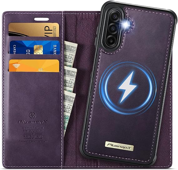 for Samsung Galaxy A17 5G 2in1 Detachable Wallet Case Retro Purple | Compatible with Magsafe, Magnetic, RFID Blocking Card Holder, Shockproof, Kickstand, Wireless Charging, PU Leather Flip Cover