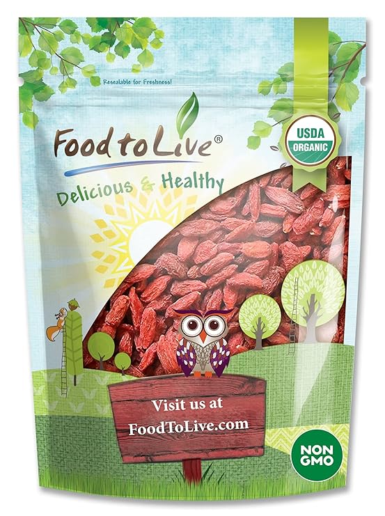 Food to Live Organic Goji Berries, 8 Ounces Sun Dried, Large and Juicy, Non-GMO, Raw, Vegan, Sirtfood, Bulk