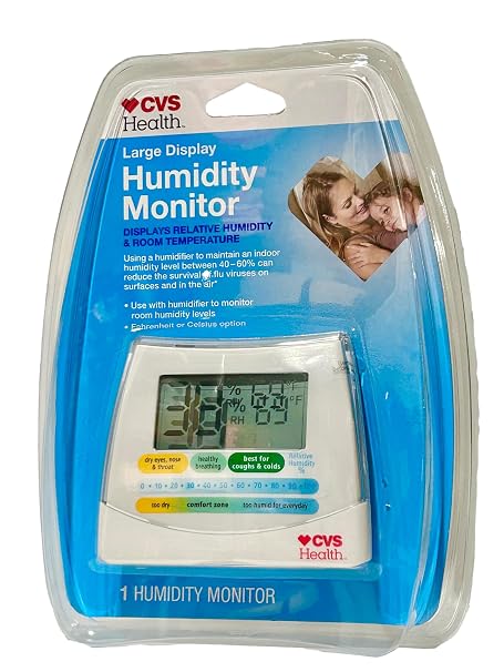 CVS HEALTH Humidity Monitor with Large Display - Displays Relative Humidity & Room Temperature (3.5L x 3H x 1W)