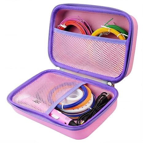 Hard Case Compatible with SCRIB3D P1 Advanced / MYNT3D Super Professional Printing / 3Doodler Pro / 3Doodler Flow / PIKA3D PRO 3D Printing Pen for 3D Pen PLA Filament and Charger (pink)