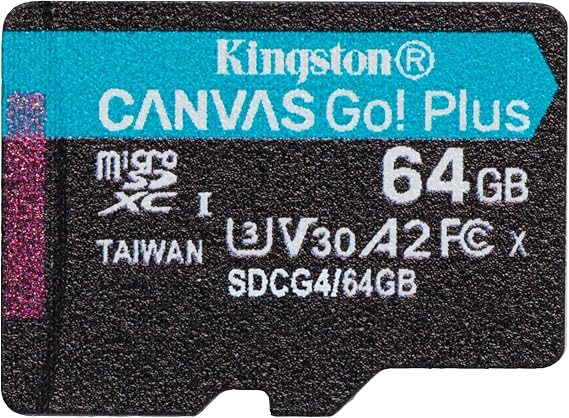 Kingston Canvas Go Plus microSDXC Gen4 200MB/s A2 U3 V30 64GB Single Pack No ADP Card SDCG4/64GBSP
