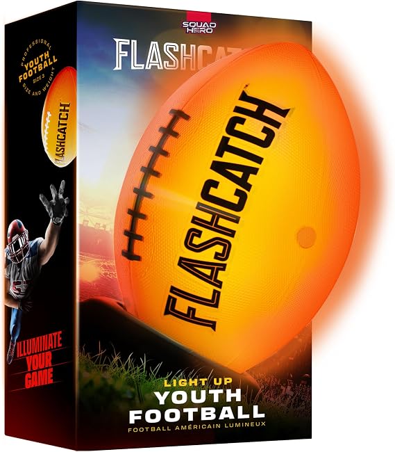 Light Up Football - Glow in the Dark Ball - NO 6 - Boys Gifts - Outdoor Sports, Birthday Gifts for Boys 8-15+ Year Old - Kids Teenage Youth Gift Ideas - Boy Toys Stuff Ages 8 9 10 11 12 13 14 15