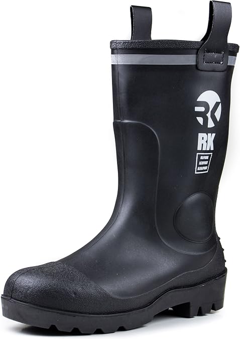 RK Mens Waterproof Rubber Sole Rain Boots (8, Black)
