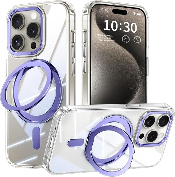MXX Case made for iPhone 15 Pro Max,360Ring Stand Magnetic, Anti-Fingerprint, Military Drop Protection, Compatible with Mag-Safe and Soft Edge Translucent Slim Back 15 ProMax Phone Case(Clear/purple)