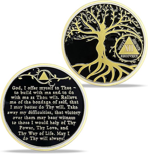 Imasoner 12 Year Sobriety Coin - Tree of Life AA Recovery Medallion with Seven Step Prayer, 12th Year Sobriety Anniversary Token, Sobriety Gifts for Men Women Alcoholics Anonymous