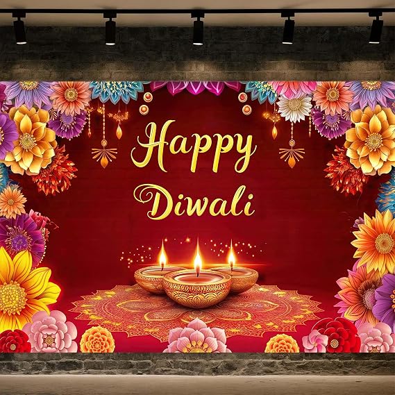 10X8ft Happy Diwali Decor Photography Backdrop Festival of Lights Party Decorations Background for Happy Diwali Party Indian Deepavali Lights Decor Photo Props Booth Banner Supplies