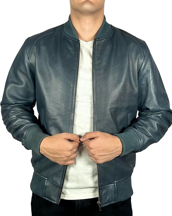 Leather Bomber Jacket Men - Real Lambskin Mens bomber jacket men leather Vintage Biker Racing Moto Jackets
