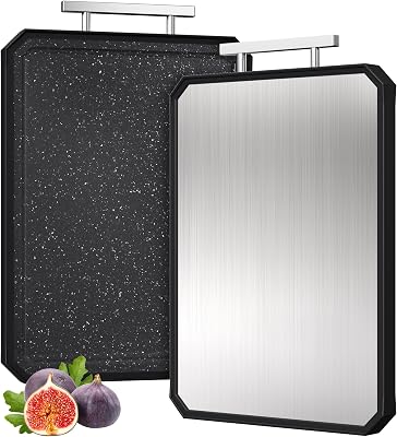Stainless Steel Cutting Board, Non Toxic Cutting Board for Kitchen, Double Sided Chopping board Stainless SteelWheat Straw PP Large Chopping MeatVegetables 16  11 Inch Easy to Clean