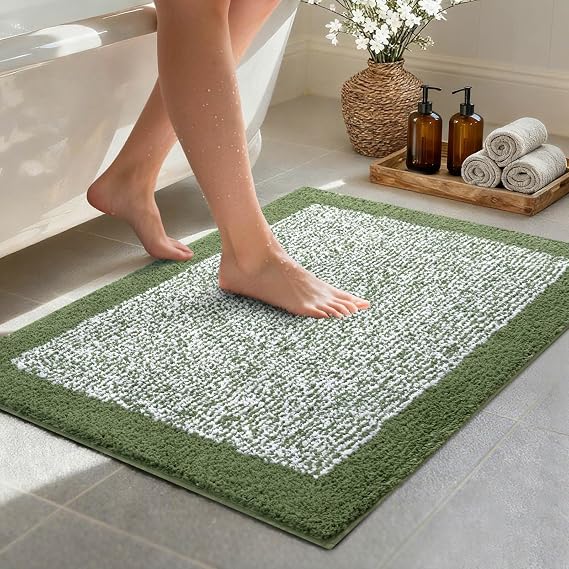 36x24 Bathroom Rugs Non Slip Washable, Soft Absorbent Bath Mat Matcha Green