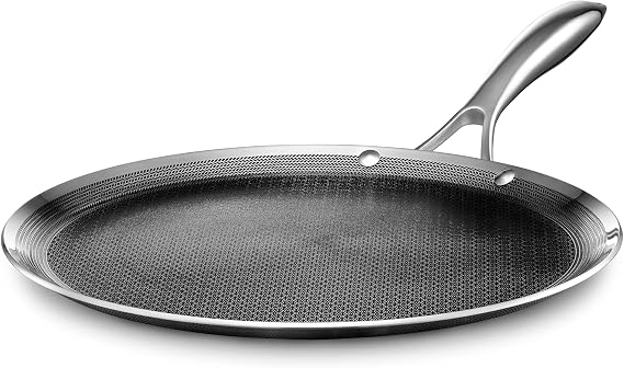 HexClad 30 cm Griddle Fry Pan with Stay-Cool Handle, Hybrid Stainless Steel, Non-Stick Surface, Works with Induction, Ceramic, Non-Stick, Electric, and Gas Cooktops