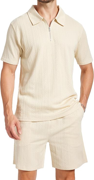 yuyangdpb Men's 2 Pieces Outfits Casual Polo Shirt and Shorts Set