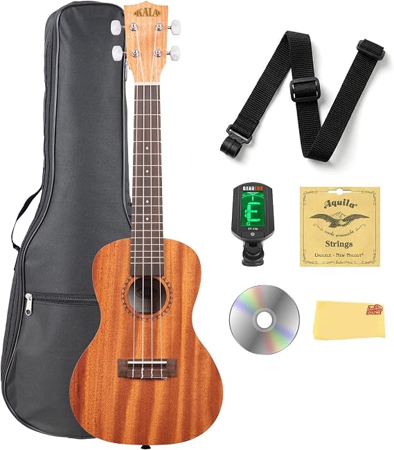 Kala KA-15C Satin Mahogany Concert Ukulele Bundle with Gig Bag, Tuner, Strap, Strings, Austin Bazaar Instructional DVD, and Polishing Cloth
